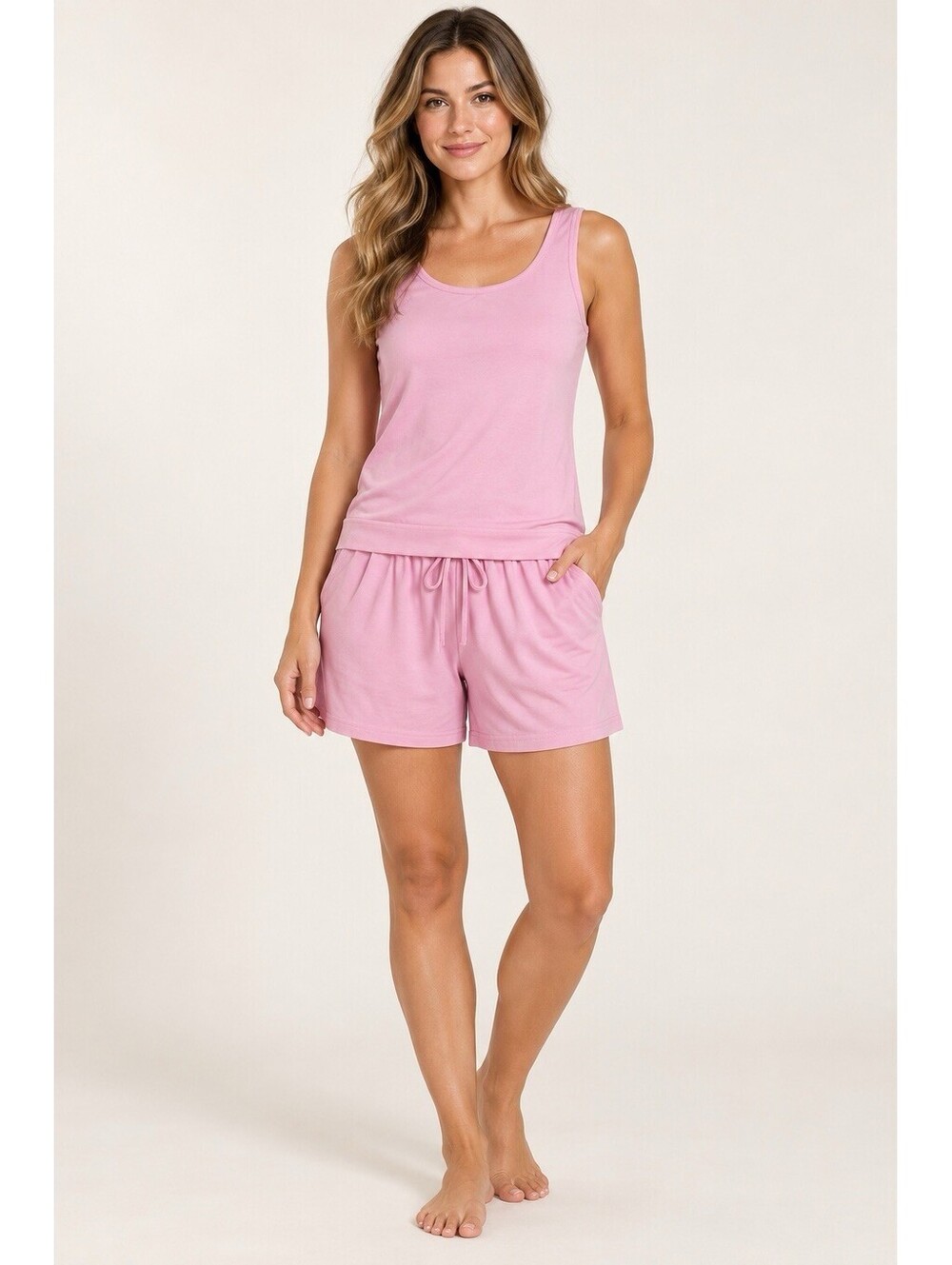 Wiholl 2 Piece Lounge Set Women’s S Pink Tank Top Drawstring Shorts NWT
